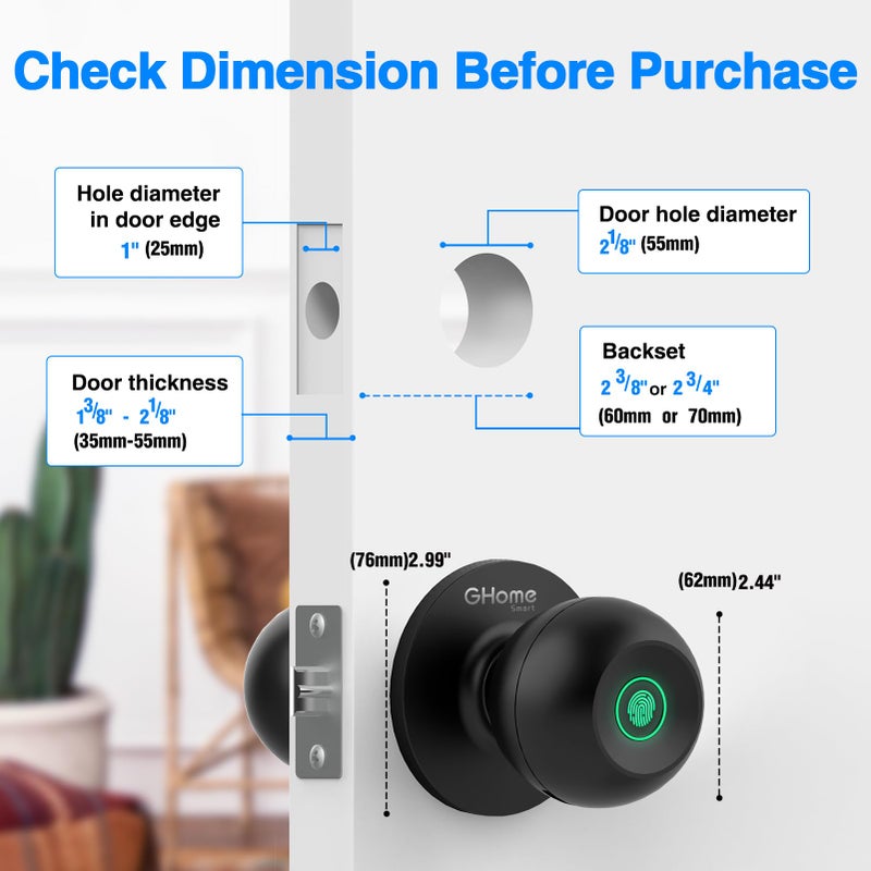 GHome Smart Fingerprint Door Lock  3 in 1 Smart Door Knob with App Control & Key & Keyless Thumbprint Entry  Type-C Port Emergency Charging  Biometric Lock for Bedroom  Garage  Apartment  Office - Image 5